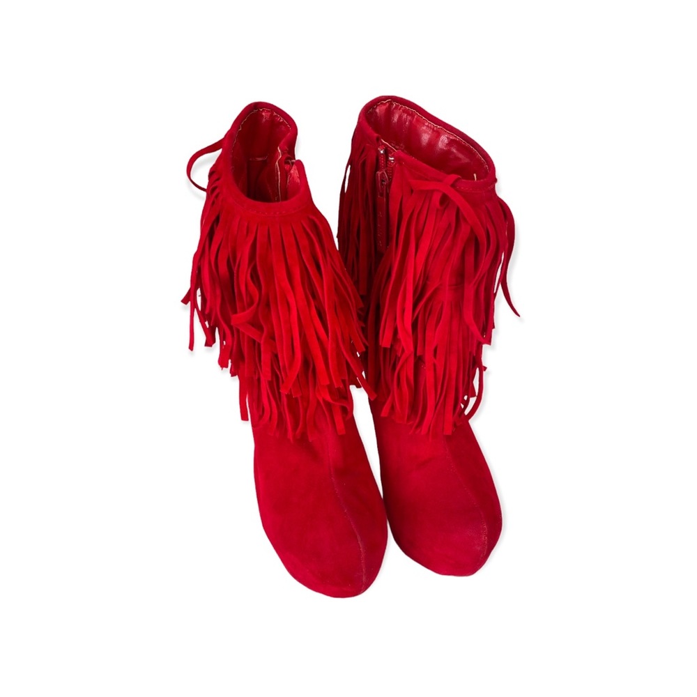 Faux Red Suede Platform Booties - image 2